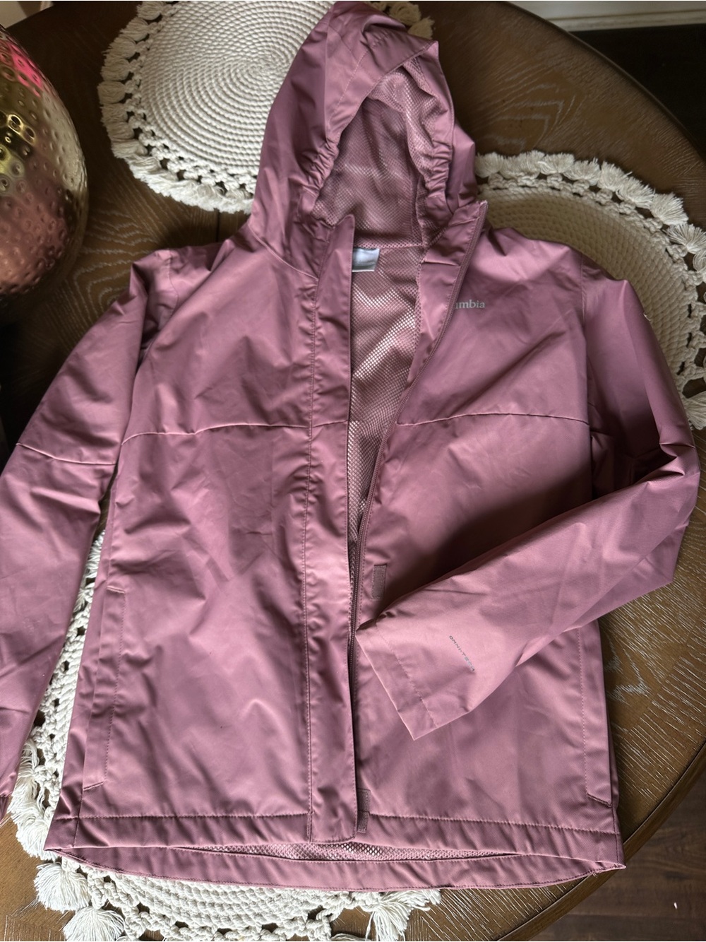 Columbia Dusty Rose Hooded Rain Jacket youth L 14-16